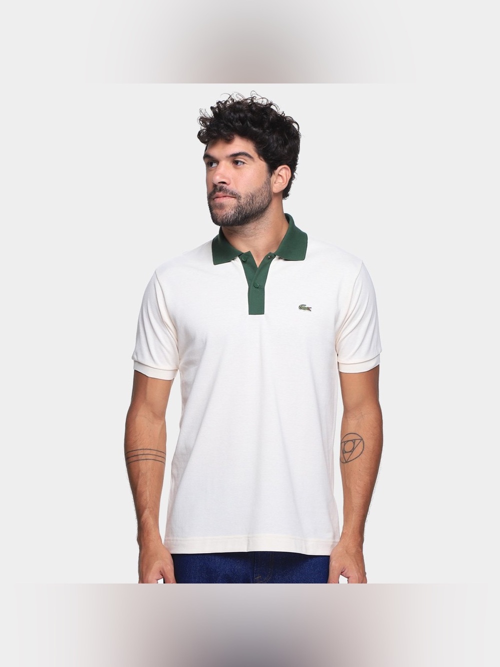 Lacoste mens M Medium classic fit white contrast collar pique polo shirt EUC